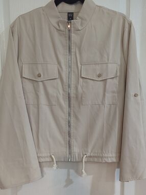 NWT Emery Rose Woman's s Beige Zip-Front Bomber Jacket Sz XL
